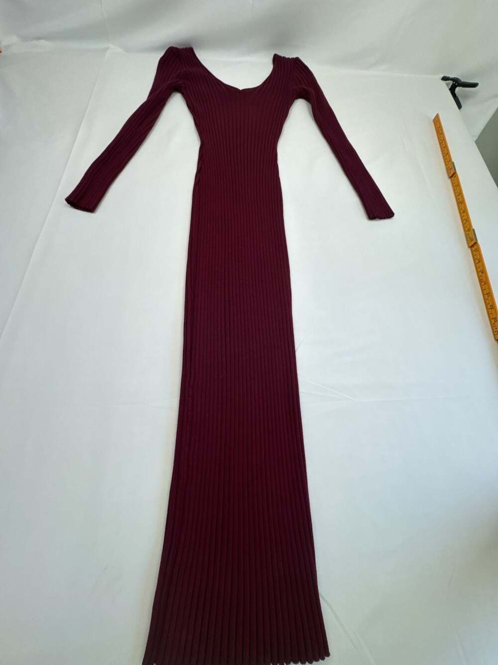 HERA Ribbed Long Sleeve Bodycon Maxi Dress in Burgundy